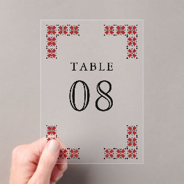 Invitaciones Acrílicas Red Ukrainian Wedding Acrylic Table Number