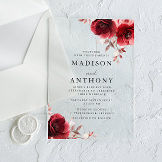 Invitaciones Acrílicas Red Vintage Roses Wedding