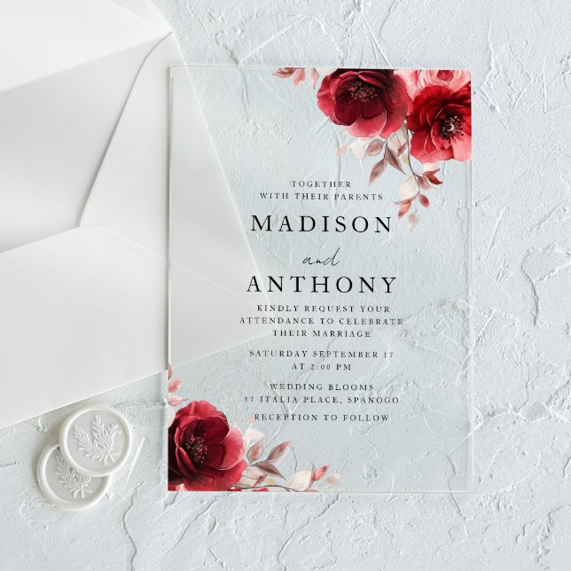 Invitaciones Acrílicas Red Vintage Roses Wedding (Subido por el creador)