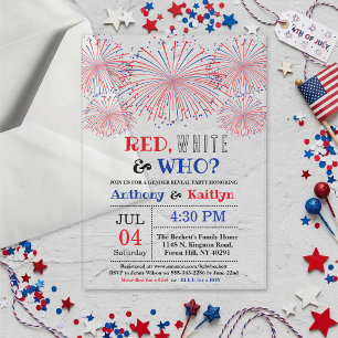 Invitaciones Acrílicas Red, White & ¿Quién? Fiesta de Revelación de Géner