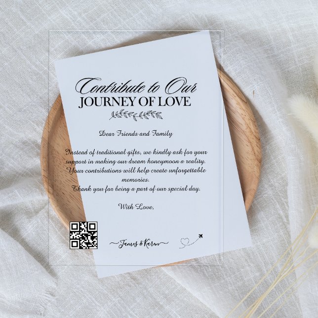 Invitaciones Acrílicas Regalo de Boda de código Qr del registro de Wish d (Honeymoon Wish Registry Qr Code Wedding Gift Acrylic Invitations)
