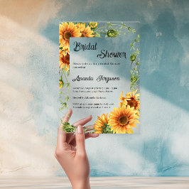 Invitaciones Acrílicas Regalo de ducha de novia con girasoles