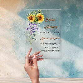Invitaciones Acrílicas Regalo de ducha nupcial de girasoles lavanda