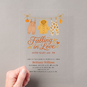 Invitaciones Acrílicas Regalo de ropa de bebé de otoño enamorándose Invit