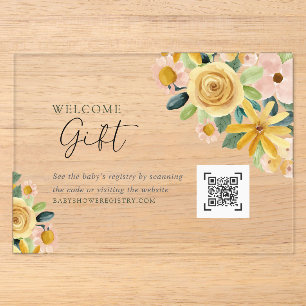 Invitaciones Acrílicas Registro de regalos florales amarillos Baby in Blo