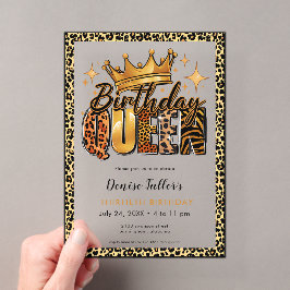 Invitaciones Acrílicas Reina de Cumpleaños Divertido Leopardo Cumpleaños