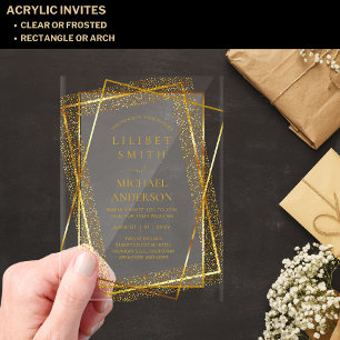Invitaciones Acrílicas RELIEVE METALIZADO de Faux de oro Boda acrílico de