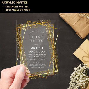 Invitaciones Acrílicas RELIEVE METALIZADO de Faux de oro Boda acrílico de