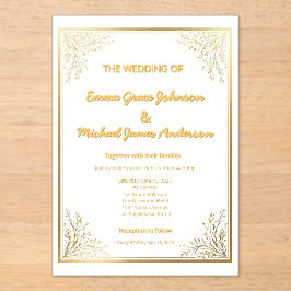 Invitaciones Acrílicas Relieve metalizado dorado clásico elegante