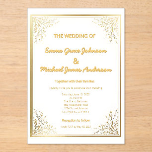 Invitaciones Acrílicas Relieve metalizado dorado clásico elegante