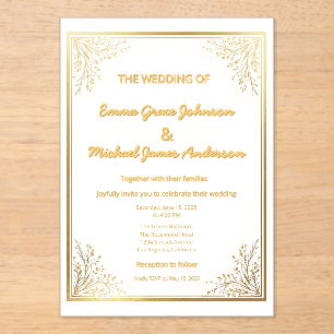 Invitaciones Acrílicas Relieve metalizado dorado clásico elegante
