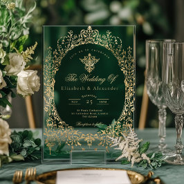 Invitaciones Acrílicas Relieve metalizado dorado elegante Boda victoriano