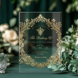 Invitaciones Acrílicas Relieve metalizado dorado elegante Boda victoriano