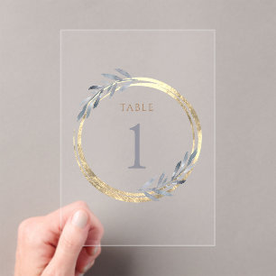 Invitaciones Acrílicas Relieve metalizado falso y azul polvoriento Número