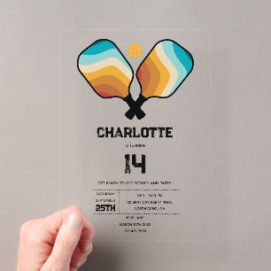 Invitaciones Acrílicas Remeras de Pickleball y Fiesta de Cumpleaños