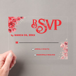 Invitaciones Acrílicas Respuesta Romántica Roja Floral Boda RSVP