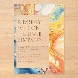 Invitaciones Acrílicas Resumen de la boda de las olas del mar y las piedr