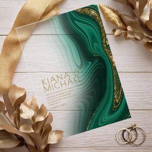 Invitaciones Acrílicas Resumen Purpurina Strata Boda Green Gold ID903