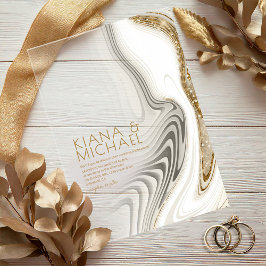 Invitaciones Acrílicas Resumen Purpurina Strata Boda Ivory ID903