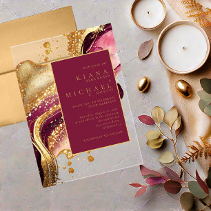 Invitaciones Acrílicas Resumen Sparkling Boda Wine Red ID1018