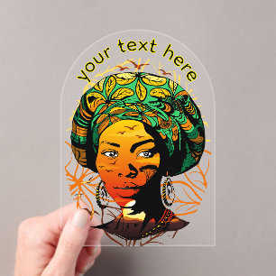 Invitaciones Acrílicas Retrato de mujer africana con puesta de sol