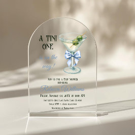 Invitaciones Acrílicas Retro A Tini One Martini Blue Bow Boy Baby Shower