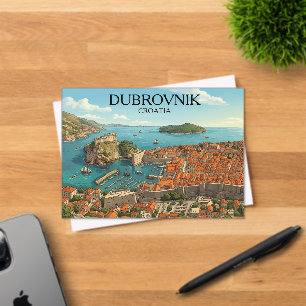 Invitaciones Acrílicas Retro Dubrovnik Croacia Panorama de la costa del A