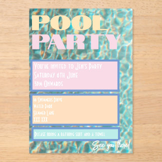 Invitaciones Acrílicas Retro Pastel Pool Party Invitation