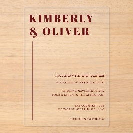 Invitaciones Acrílicas Retro Resumen Boda de Terracota Terrestre Naranja