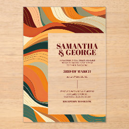 Invitaciones Acrílicas Retro Resumen Boda de Terracotta Naranja