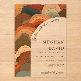 Invitaciones Acrílicas Retro Resumen Olas de Ondas Terracotta Naranja Bod