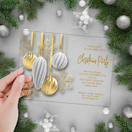 Invitaciones Acrílicas Retro Silver and Gold Ornaments Christmas Party