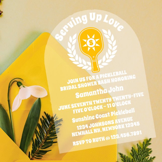 Invitaciones Acrílicas Retro Sunshine Pickleball Bridal Shower Arch (Bridal Shower Invitation)