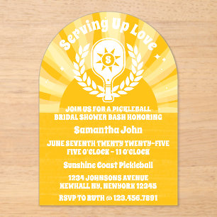 Invitaciones Acrílicas Retro Sunshine Pickleball Brillante Ducha