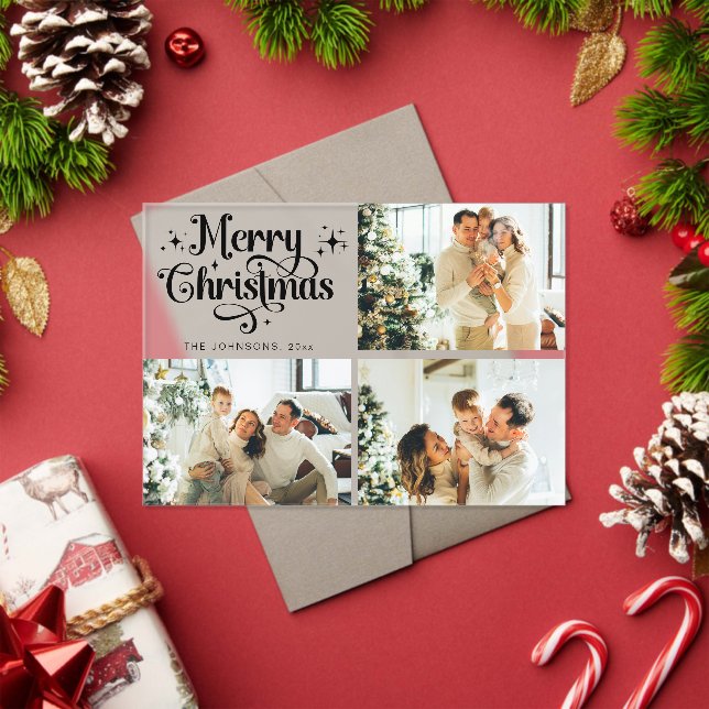 Invitaciones Acrílicas Retro Trendy Family Photo Collage Christmas Card (Insitu (Vacaciones))