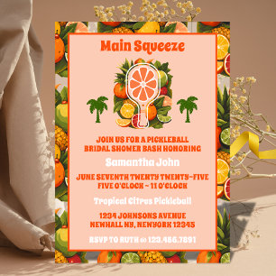Invitaciones Acrílicas Retro Tropical Citrus Pickleball Brillante Ducha