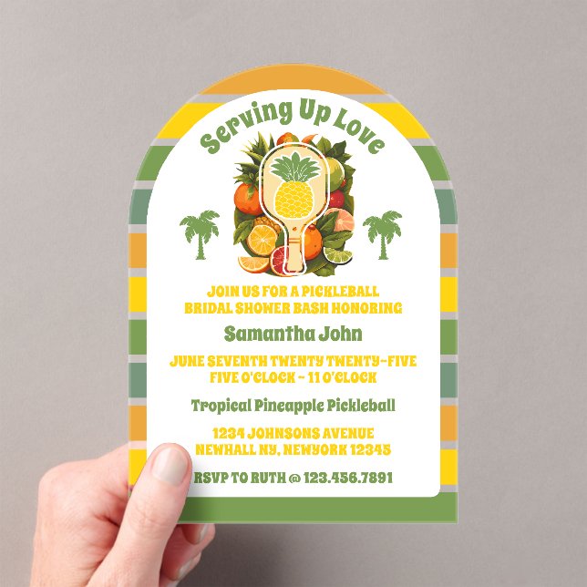 Invitaciones Acrílicas Retro Tropical Pineapple Pickleball Brillante Duch (Insitu (portátil))