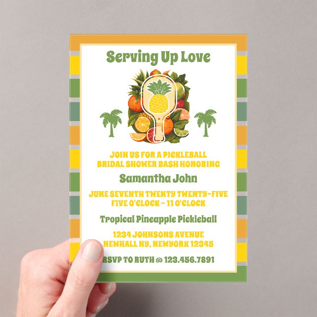 Invitaciones Acrílicas Retro Tropical Pineapple Pickleball Brillante Duch (Insitu (portátil))