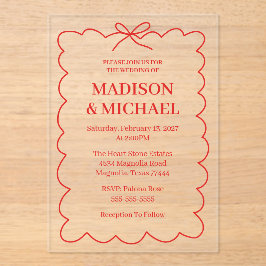 Invitaciones Acrílicas Retro Valentine Wedding Photo Red Pink