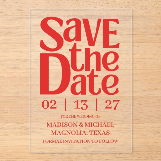 Invitaciones Acrílicas Retro Valentine Wedding Photo Red Pink (Anverso)