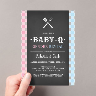 Invitaciones Acrílicas Revelación de género BabyQ Gingham BBQ Black