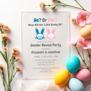 Invitaciones Acrílicas Revelación de género de conejito