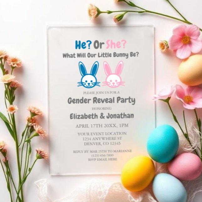 Invitaciones Acrílicas Revelación de género de conejito (Subido por el creador)