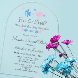 Invitaciones Acrílicas Revelación de género de invierno con copo de nieve