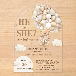 Invitaciones Acrílicas Revelación de género del oso de peluche