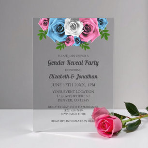 Invitaciones Acrílicas Revelación de género ramo de rosas