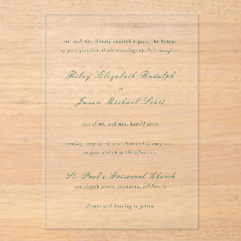 Invitaciones Acrílicas Riley Emerald Green Elegant Wedding