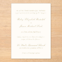 Invitaciones Acrílicas Riley Ivory y Gold Elegant Wedding