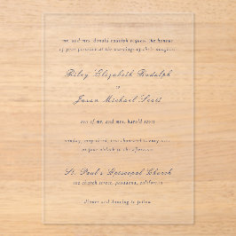 Invitaciones Acrílicas Riley Navy Blue Elegant Wedding