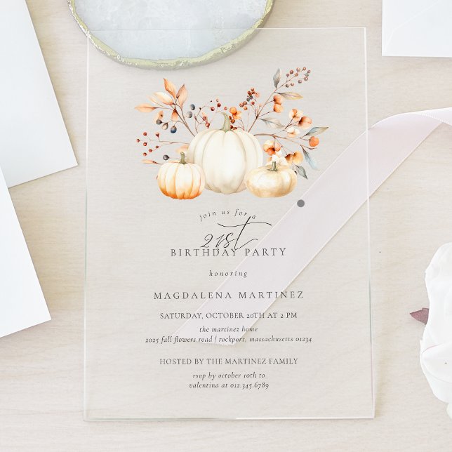 Invitaciones Acrílicas RÍLICO 21º cumpleaños Hojas de calabaza blanca de  (Subido por el creador)